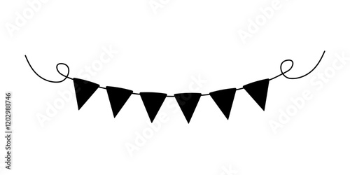Decorative black bunting with triangular flags hanging in a festive arrangement