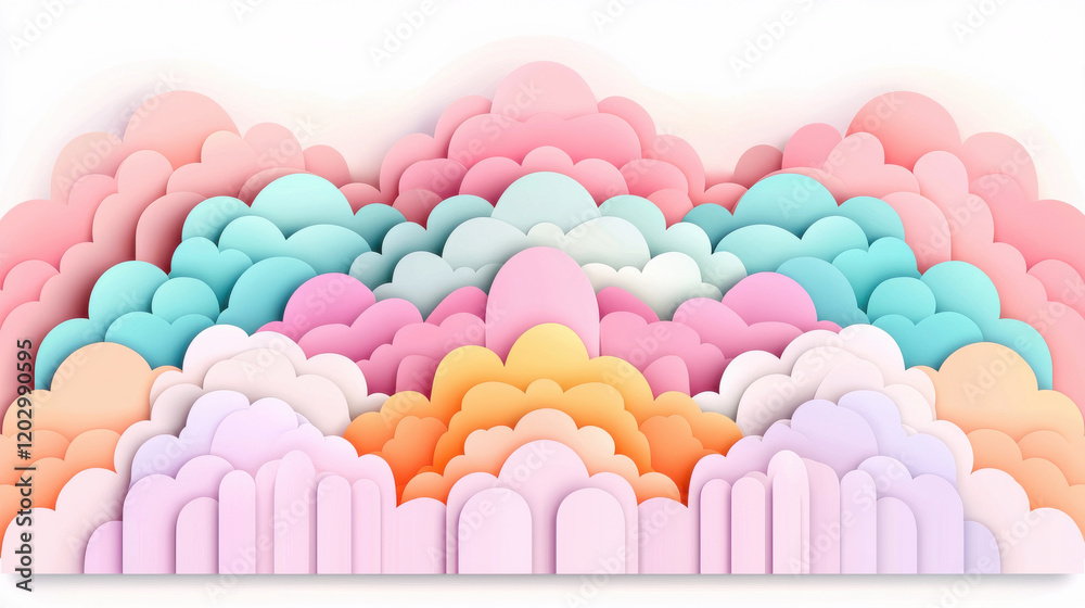 Obraz premium Colorful pastel clouds in layered abstract design, blending soft hues for dreamy and serene atmosphere