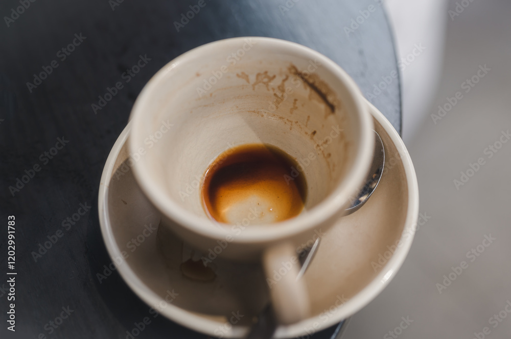 dirty empty coffee cup after drink High angle view of a cup of coffee dirty empty coffee cup after drink High angle view of a cup of coffee