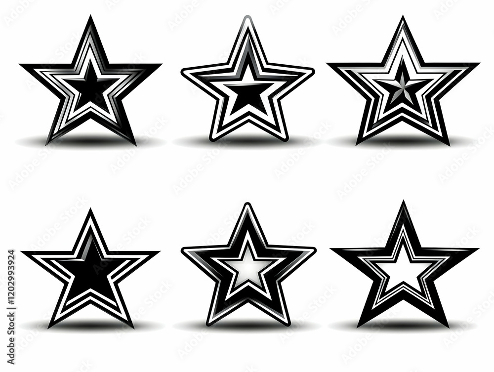 Stylish Black and White Star Illustrations Stylish Black and White Star Illustrations