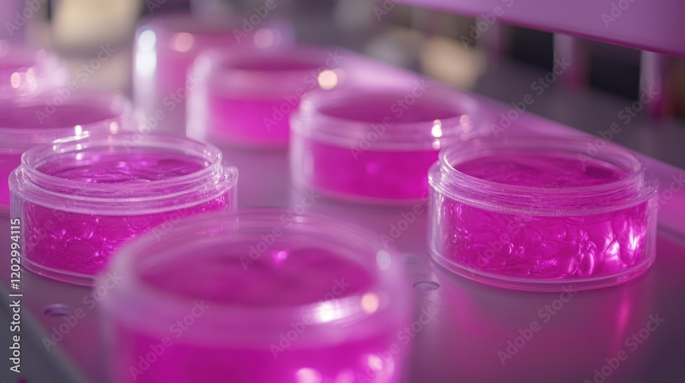 Pink Gel Samples In Clear Containers On A Tray Pink Gel Samples In Clear Containers On A Tray