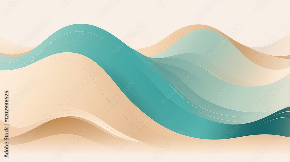 Soft gradient waves in cream and turquoise with a minimalistic style. Soft gradient waves in cream and turquoise with a minimalistic style.