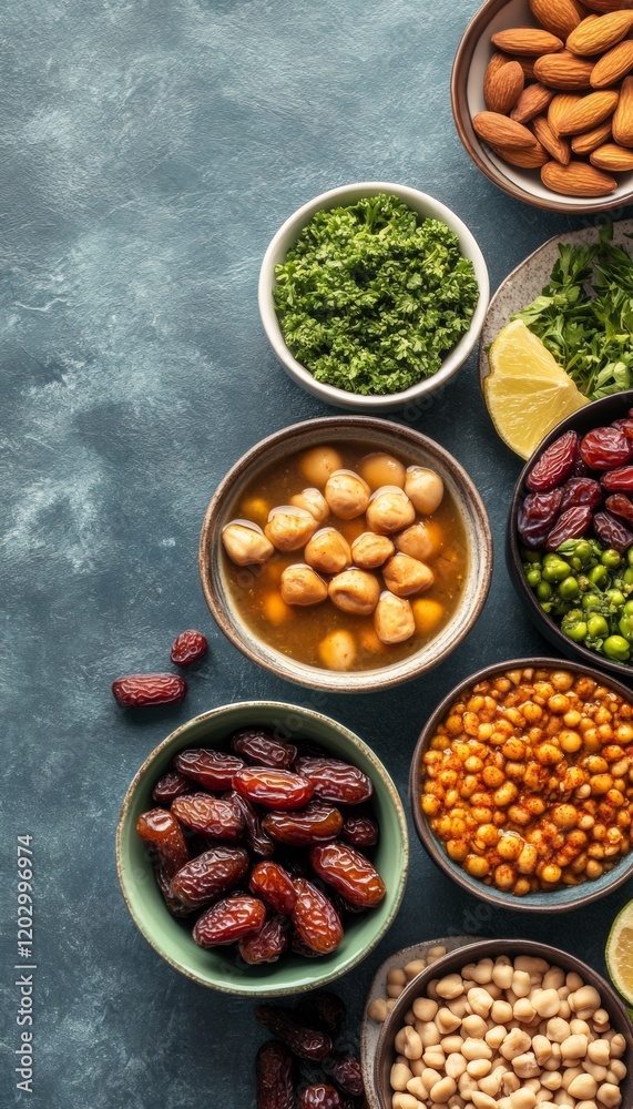 Contemporary Ramadan Aesthetic Healthy Iftar Arrangement with Organic Textures - Spring Wellness and Conscious Living for Culinary Industry Innovations