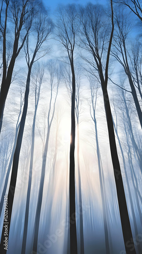 Sunlit Winter Forest Illustration