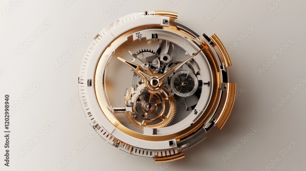 A dynamic 3D clock icon with rotating gears and mechanical details, rendered in a steampunk style, on a neutral background A dynamic 3D clock icon with rotating gears and mechanical details, rendered in a steampunk style, on a neutral background