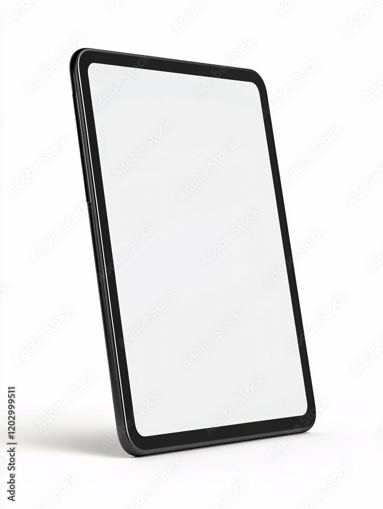 Isolated tablet screen mockup on a pristine white backdrop, ideal for showcasing app designs, website interfaces, and digital projects in presentations or marketing materials.
