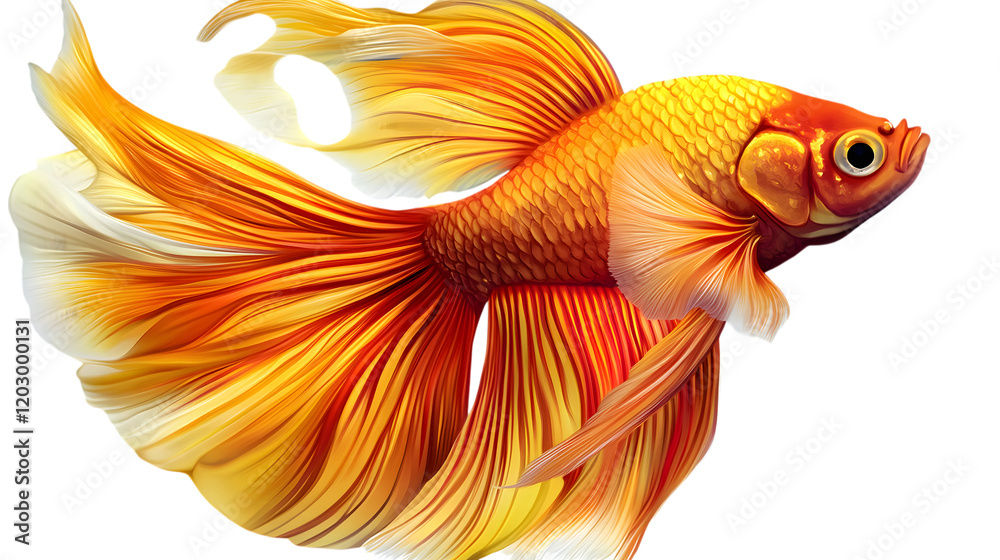 Fototapeta premium A vibrant goldfish with flowing fins swimming as if in mid-air, occupying 55 percent of the frame with a dynamic pose on a transparent background 