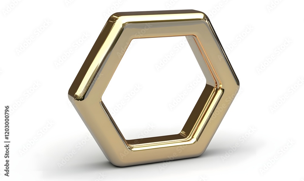 Golden hexagon frame, 3D render. Golden hexagon frame, 3D render.