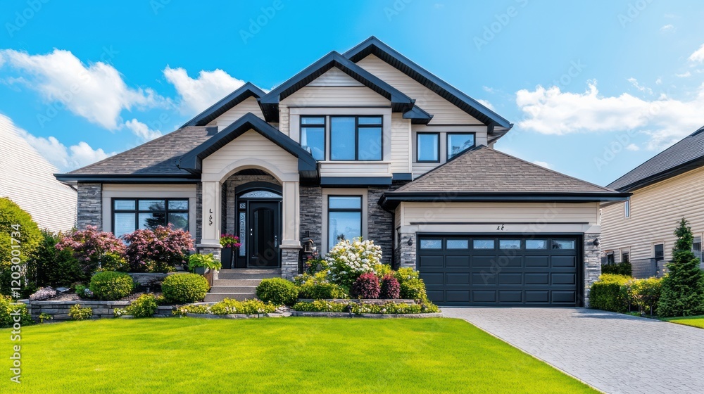 Beautiful Suburban Two Story House With Landscaped Yard Beautiful Suburban Two Story House With Landscaped Yard