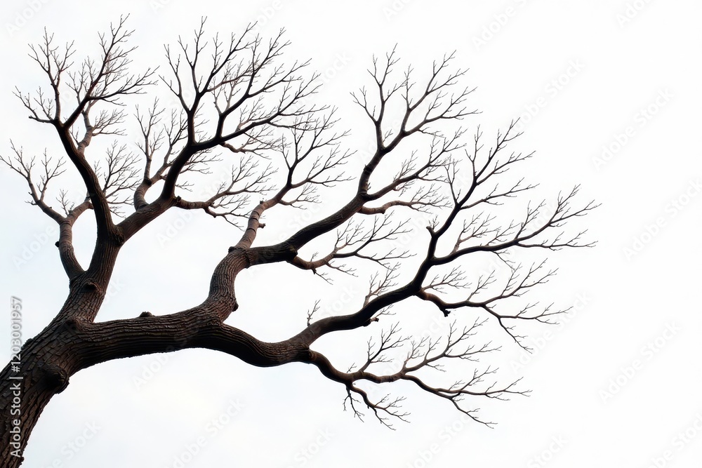 Intricate network of bare branches isolated on white , texture, white background