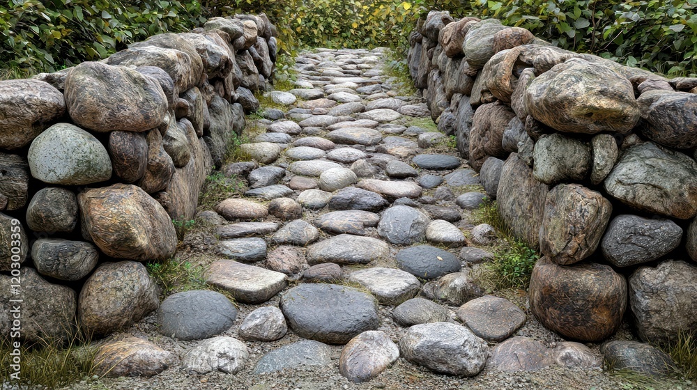 Stone path through foliage, for scenic route, design or hiking use Stone path through foliage, for scenic route, design or hiking use