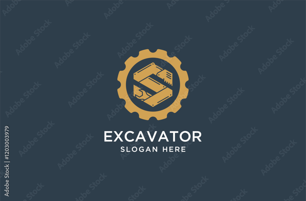 excavator tool and gear logo design. excavator tool and gear logo design.