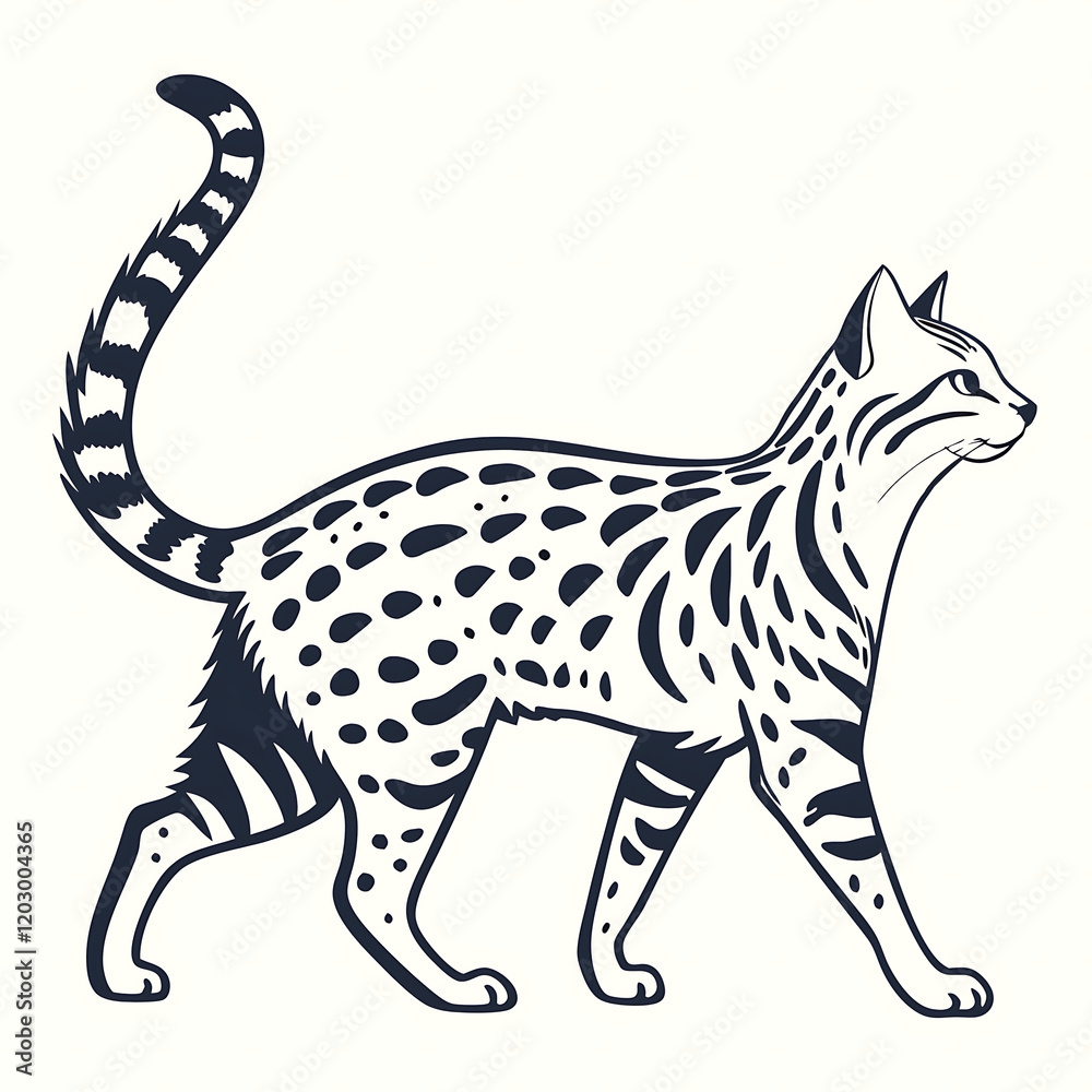 Fototapeta premium African Black-footed Cat silhouette vector illustration on white background.