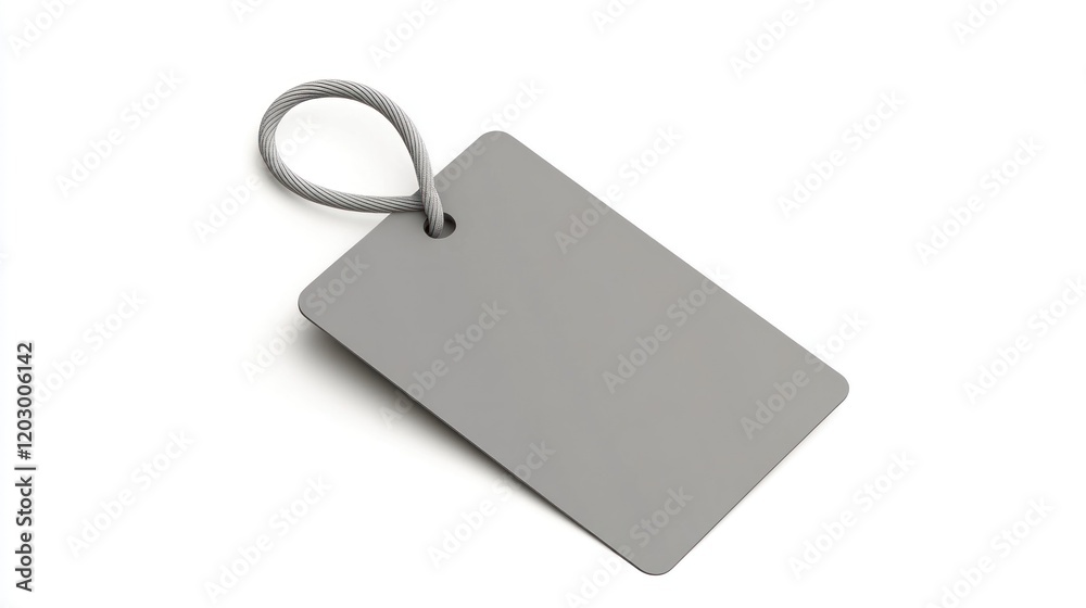 Fototapeta premium Gray tag mockup, hanging, isolated, blank, white background, retail