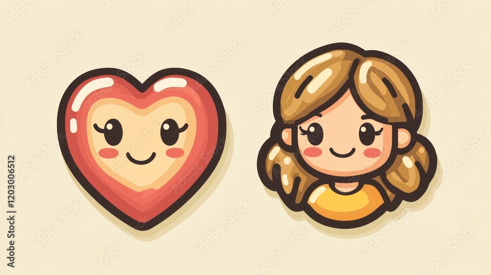 Adorable Kawaii Heart and Girl Illustration Adorable Kawaii Heart and Girl Illustration