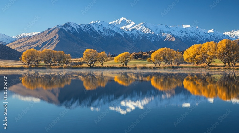Obraz premium Autumnal Trees Reflecting In Calm Mountain Lake
