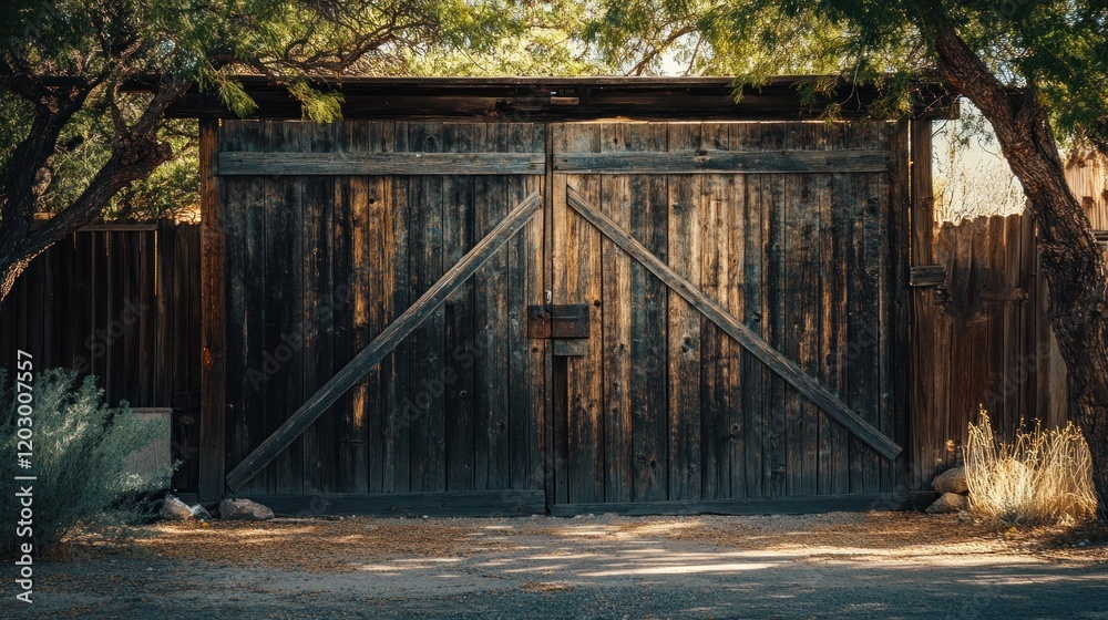 Weathered Wooden Gate in a Rustic Setting