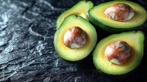 Close-up of Ripe Avocados on Dark Background: Fresh, Vibrant, and Healthy