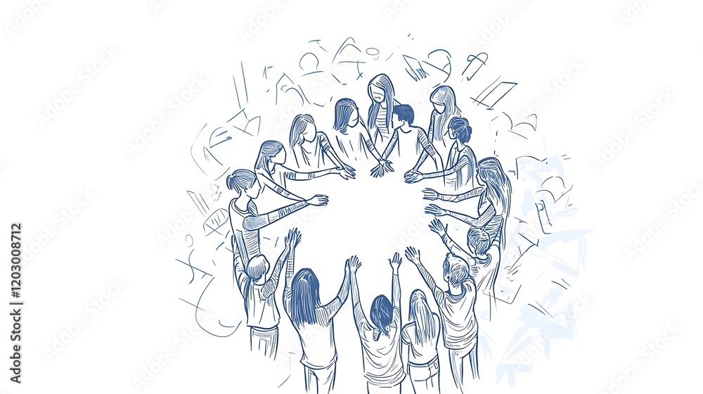 A group of people are gathered around a table, with some of them holding hands
