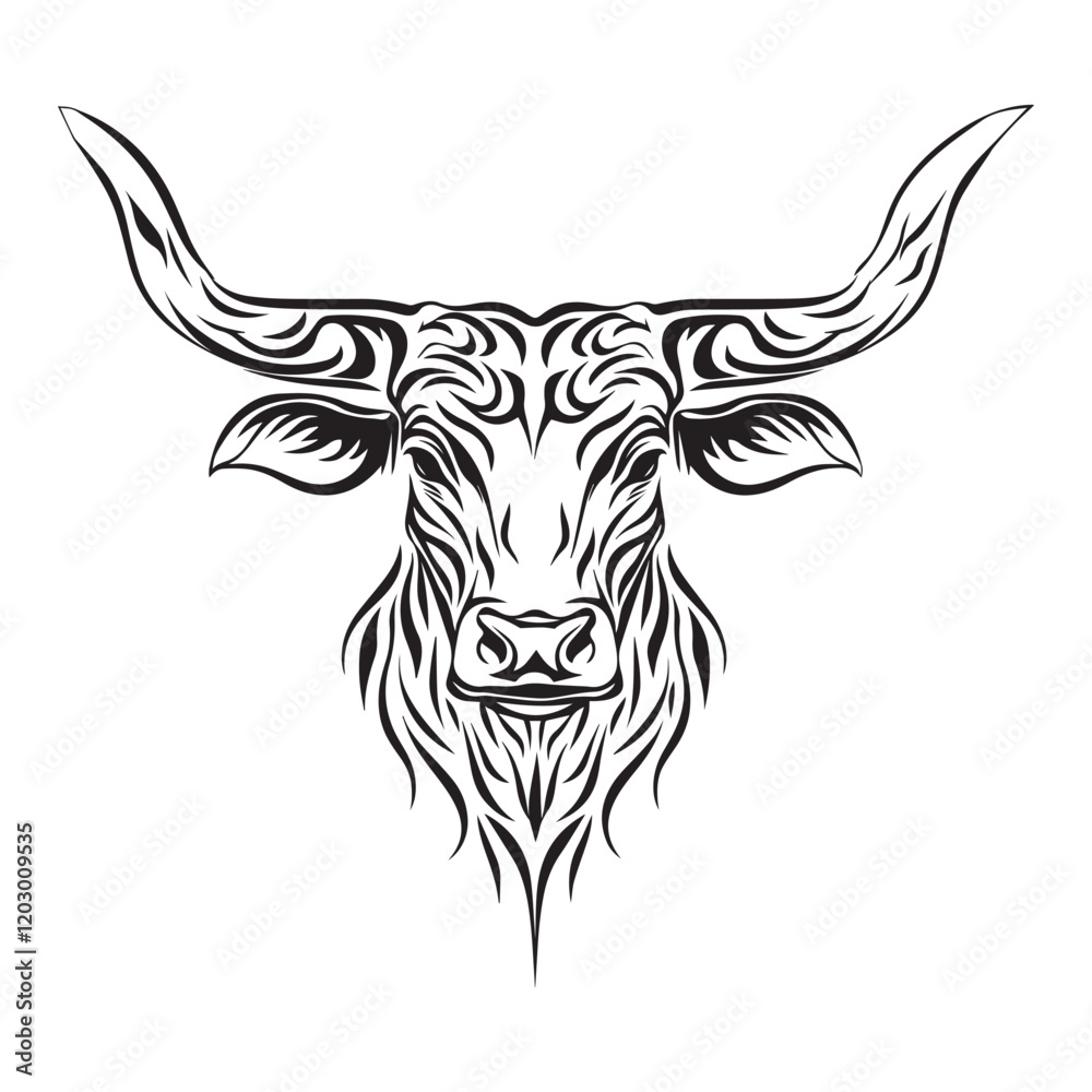 Obraz premium Elegant Longhorn Cow Head Vector Design for Invitations 