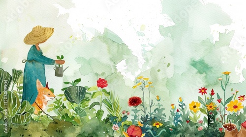 Animal gardeners tending plants
