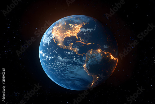 Fototapeta Naklejka Na Ścianę i Meble -  A breathtakingly detailed image of Earth floating against a completely black, isolated background