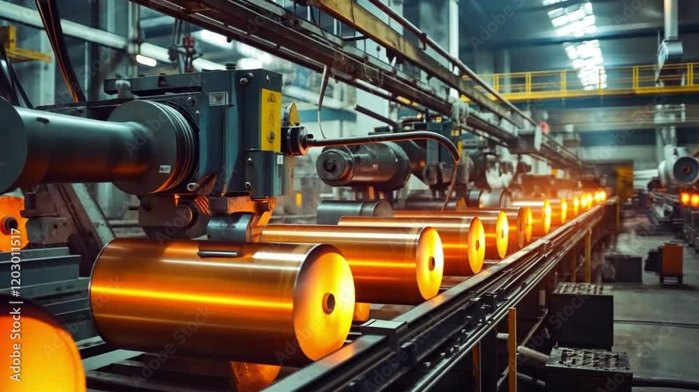 A factory with a conveyor belt of metal A factory with a conveyor belt of metal