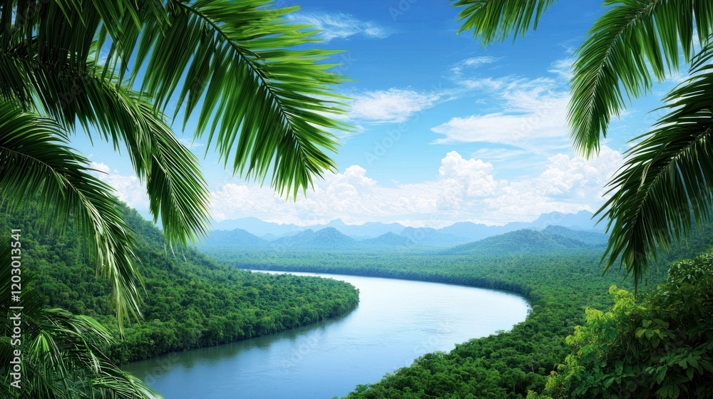 Obraz premium Serene Tropical River Landscape