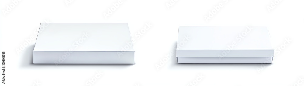 Two white boxes with different dimensions on a white background. Two white boxes with different dimensions on a white background.