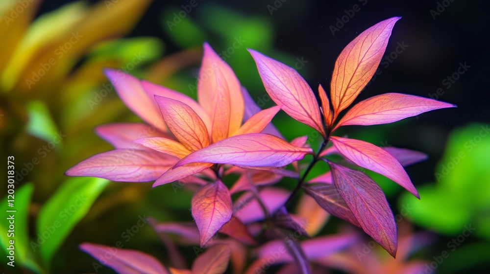 Vibrant pink and green aquatic plants creating a serene underwater scene. Vibrant pink and green aquatic plants creating a serene underwater scene.