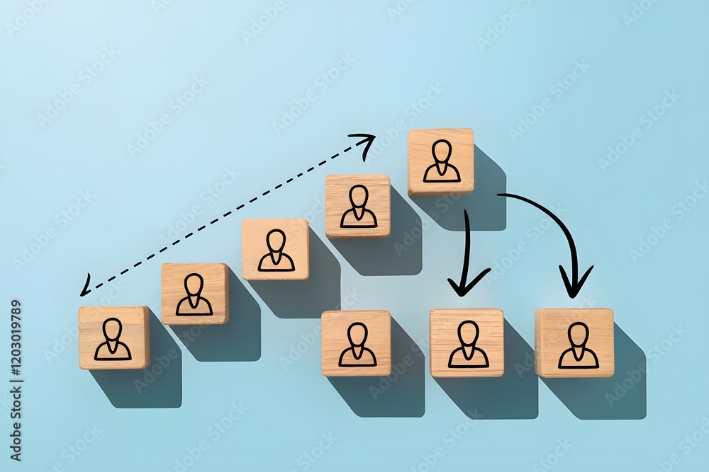Creative Flat-Lay Recruitment Concept with Wooden Blocks Featuring Human Silhouettes on a Pastel Blue Background, Highlighting Inclusion and Precision in Hiring Themes Creative Flat-Lay Recruitment Concept with Wooden Blocks Featuring Human Silhouettes on a Pastel Blue Background, Highlighting Inclusion and Precision in Hiring Themes