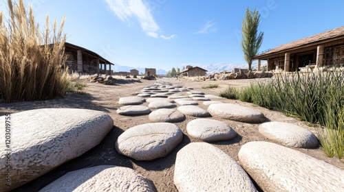 Ancient Stone Road in Desert Ruins