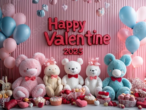 Happy Valentine s Day 2025 Teddy Bears Sweets Balloons photo