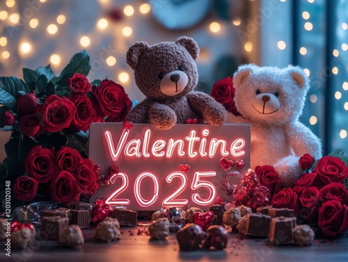 Romantic Valentine s Day 2025 Roses Teddy Bears Chocolates photo