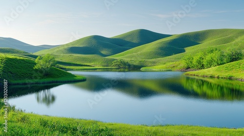 Serene mountain lake landscape