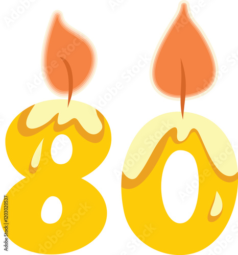 Number Eighty Shaped Candle Vector Cartoon Design Illustration. Numerical designed celebratory decor for birthday event 
