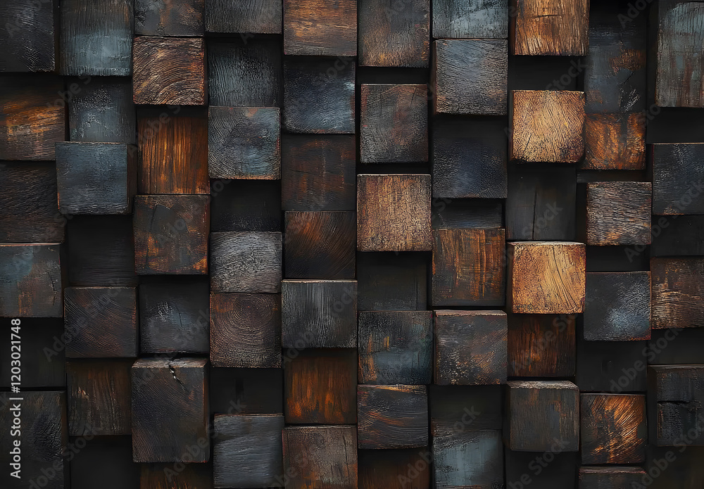 Modern 3D Wooden Wall Texture with Dark Brown Cubes Modern 3D Wooden Wall Texture with Dark Brown Cubes