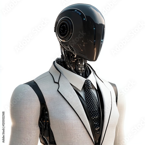 Futuristic robot in a sleek suit, isolated on a white background. photo