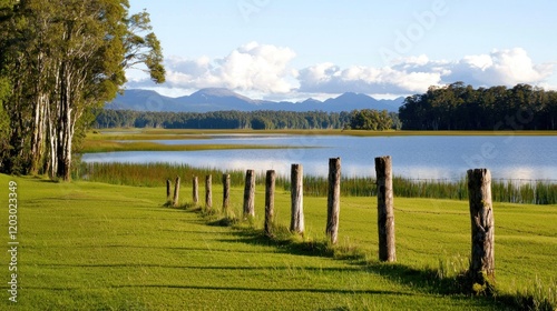 Serene Lake Landscape with Wooden Fence