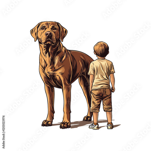 Heartwarming Protective Labrador Retriever and Child Illustration