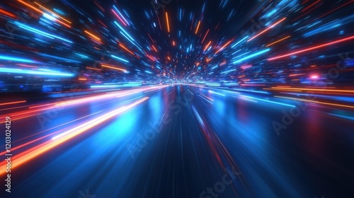 A stylish glowing burst design featuring neon blue radiating lines on a smooth navy backdrop for a bold abstract effect