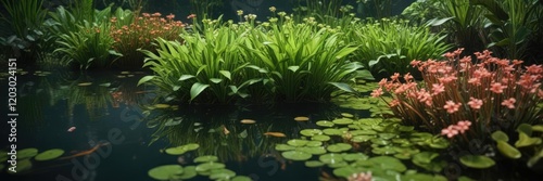 Aquatic plant growth with Eichhornia crassipes and Pontederia crassipes, green leaves, eichhornia crassipes, aquatic life photo