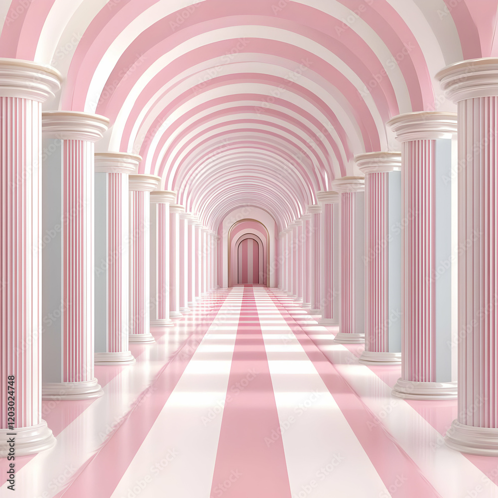 Pink & White Striped Archway 3D Background Pink & White Striped Archway 3D Background