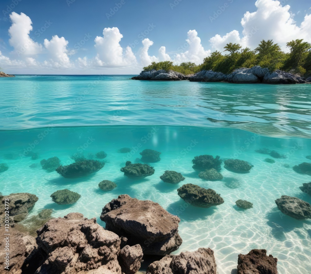 Fototapeta premium Anguilla's marine life in a crystal clear lagoon, coral reef, sea creatures, lagoon