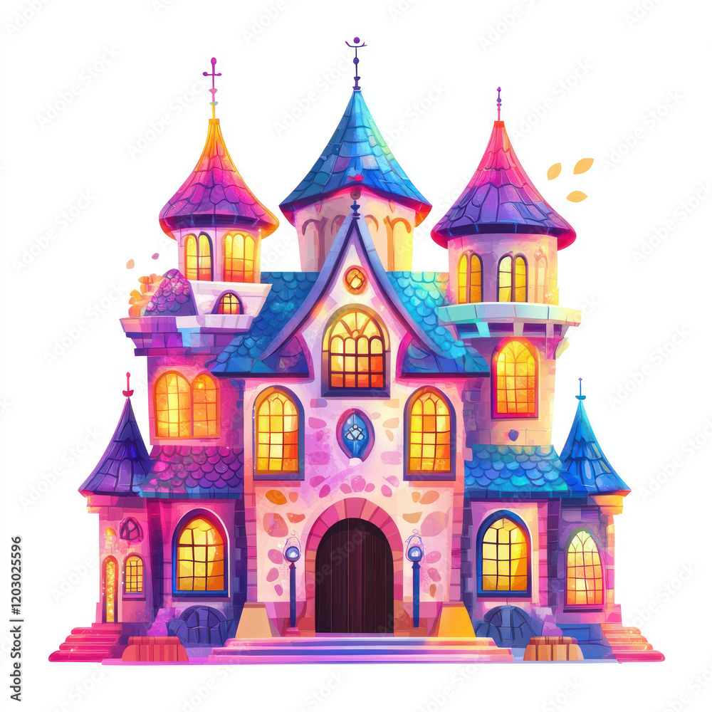 Enchanted Castle Illustration Colorful Fantasy Building