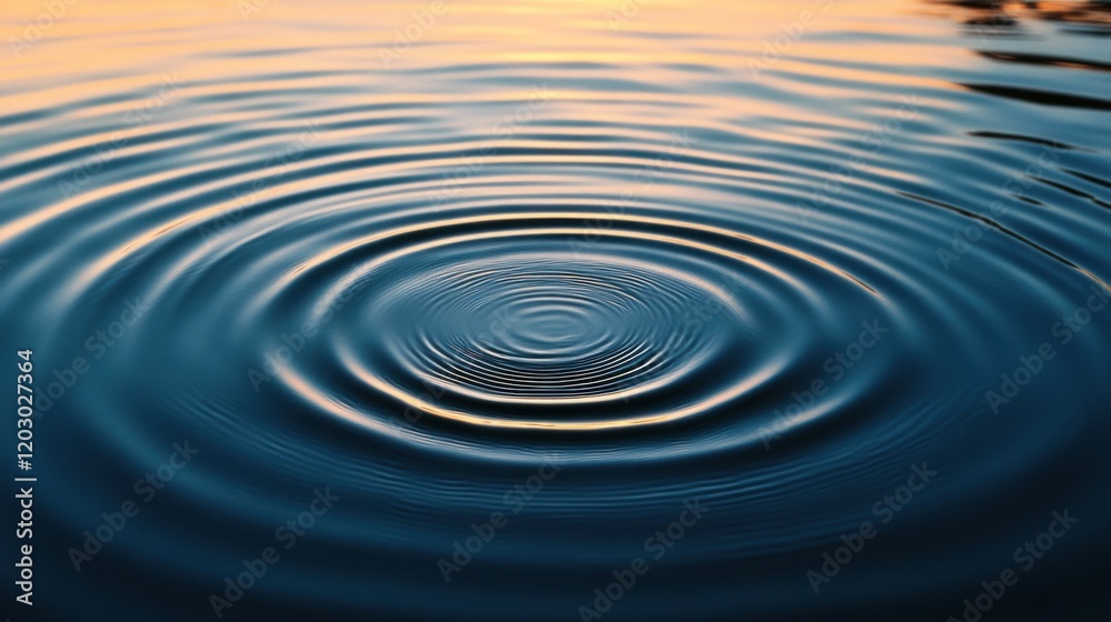 Concentric Water Ripples at Sunset Showing Tranquil Beauty Concentric Water Ripples at Sunset Showing Tranquil Beauty
