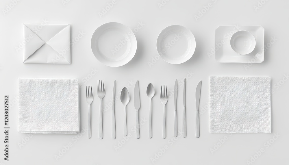 Minimalist White Table Setting with Cutlery and Plates Minimalist White Table Setting with Cutlery and Plates