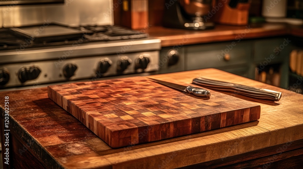 Wooden Cutting Board Kitchen Knives Cooking Prep