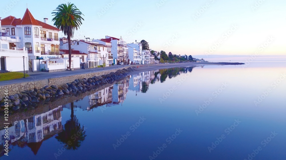 Fototapeta premium Peaceful Coastal Town at Sunrise