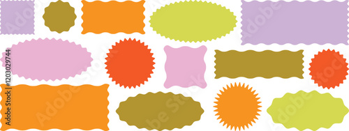 Zigzag edges set. Torn paper, jagged rectangular shape box element set with zigzag edges. Zigzag frame. Rectangle, Oval shape frame or background with zigzag edge. zigzag shapes. Line wave curve edge